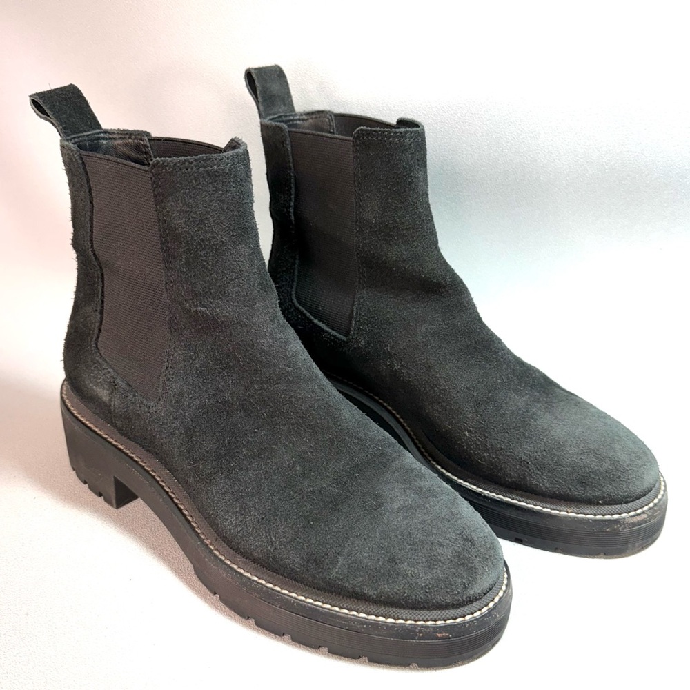 Tory Burch Black Suede Leather Lug Sole Chelsea Boots